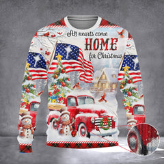 Red Truck All Hearts Come Home For Christmas Sweater Holiday Ugly Xmas Sweater 2026 - Zadago