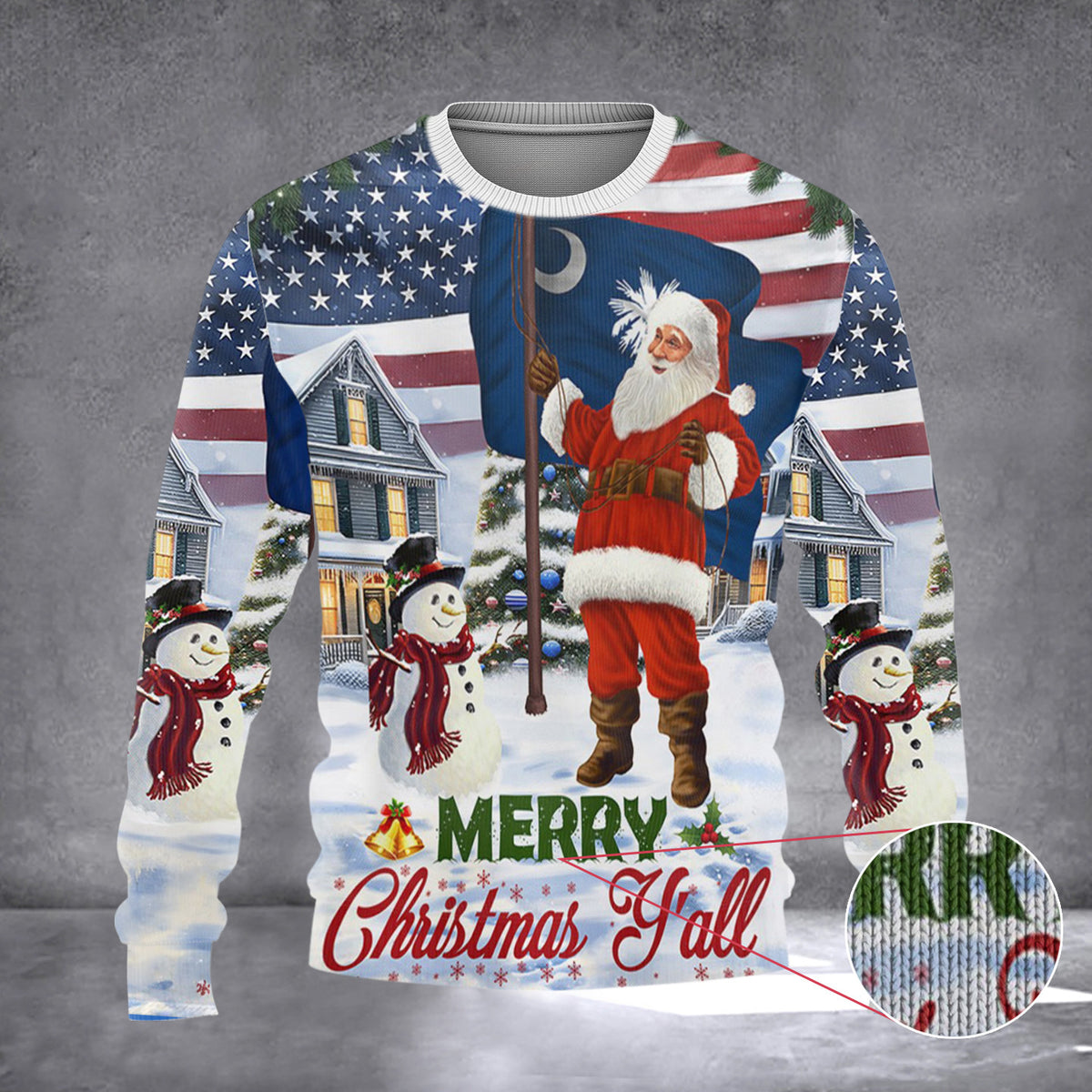 Santa Merry Christmas Y'all South Carolina Flag Sweater Ugly Xmas Sweater 2026 Presents - Zadago