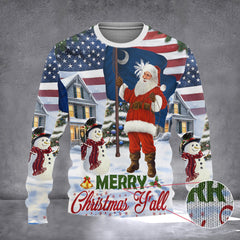 Santa Merry Christmas Y'all South Carolina Flag Sweater Ugly Xmas Sweater 2026 Presents - Zadago