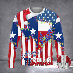 Merry Texmas Texas Inside American Flag Ugly Christmas Sweater Texan Xmas Sweater Gifts - Zadago
