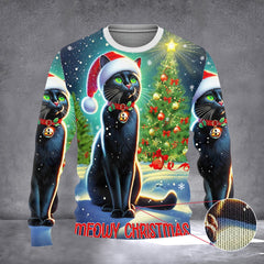 Black Cat Meowy Christmas Sweater Merry Christmas Design Clothing Gifts For Black Cat Lovers - Zadago