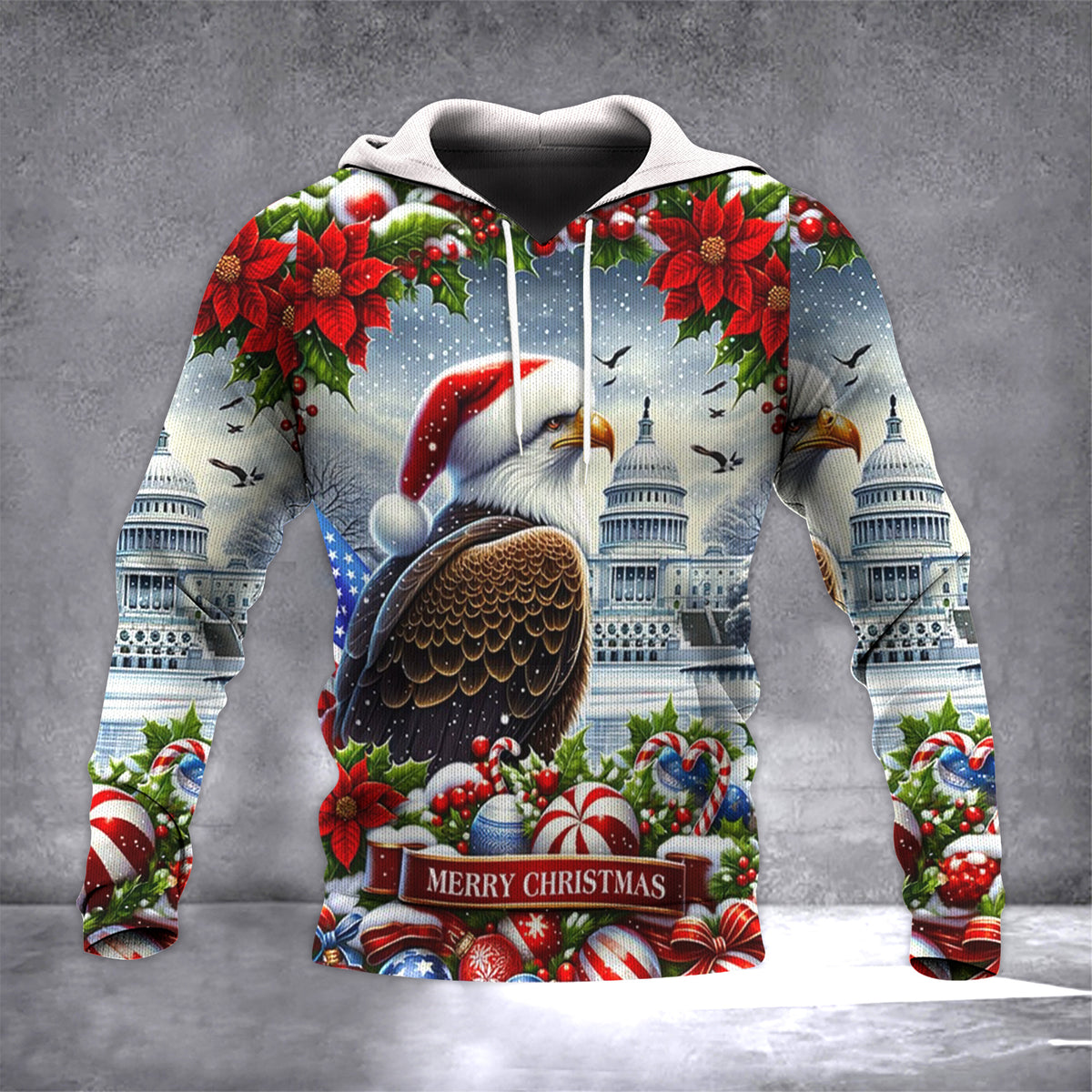 Patriotic Eagle Christmas Hoodie Merry Xmas Sweater Christmas Gifts For Boyfriend - Zadago