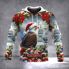 Patriotic Eagle Christmas Hoodie Merry Xmas Sweater Christmas Gifts For Boyfriend - Zadago