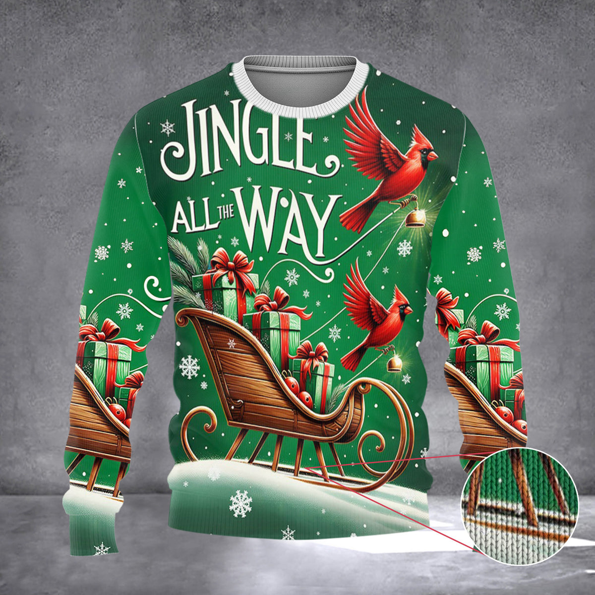 Jingle All The Way Christmas Sweater Wooden Sleigh Cardinal Xmas Sweater Gifts For Him - Zadago