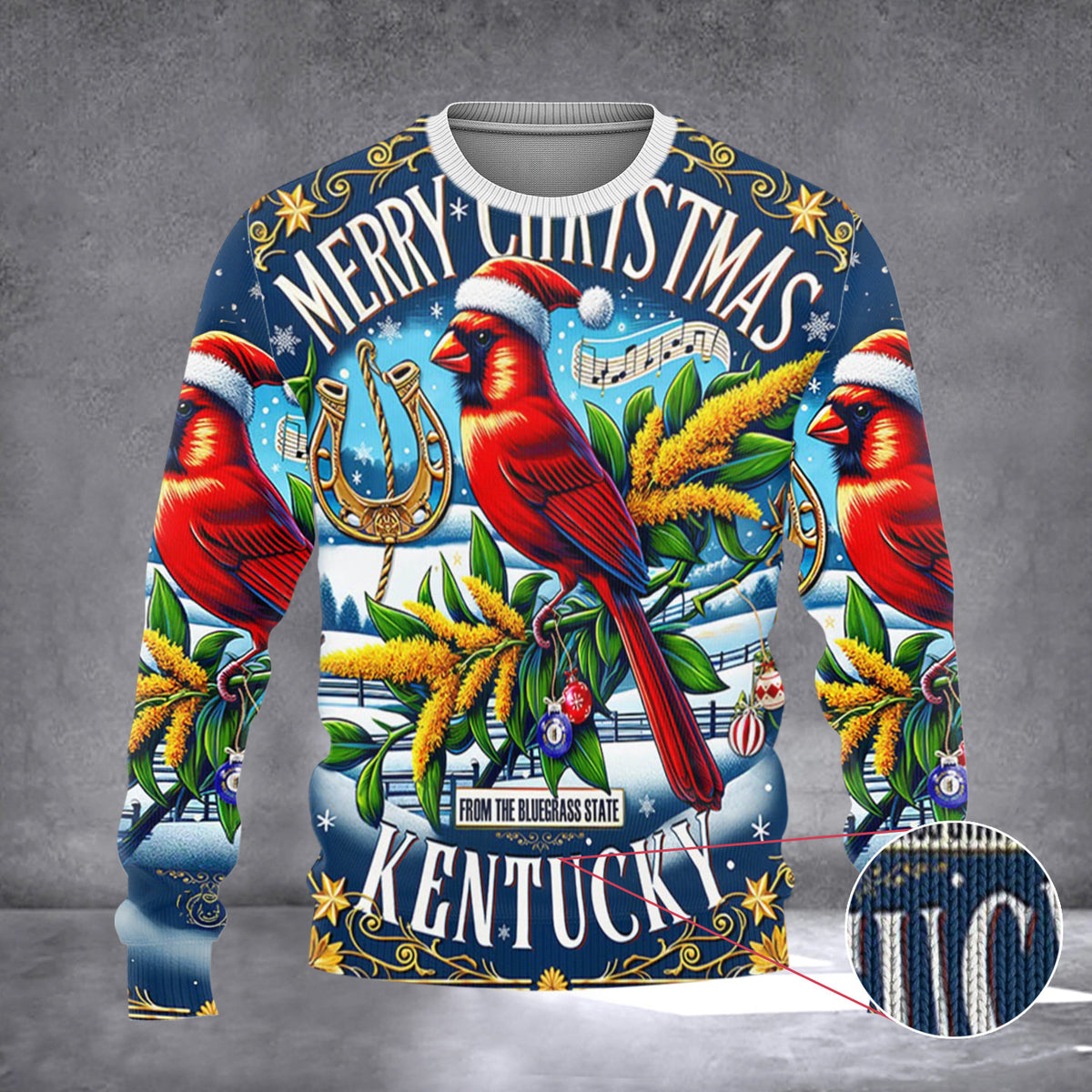 Merry Christmas From The Bluegrass State Kentucky Sweater Christmas Cardinal Kentucky Apparel - Zadago