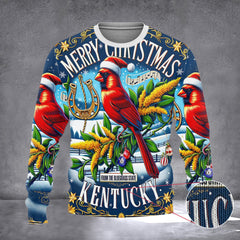 Merry Christmas From The Bluegrass State Kentucky Sweater Christmas Cardinal Kentucky Apparel - Zadago