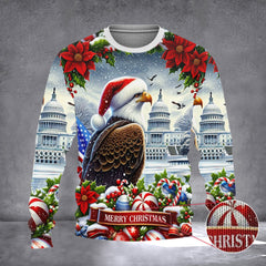 Patriotic Eagle Christmas Sweater Merry Xmas Sweater Gifts For Boyfriend - Zadago