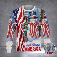 Snowman Merry Christmas America Sweater 2026 Xmas Snowman Sweater Gifts For Son - Zadago