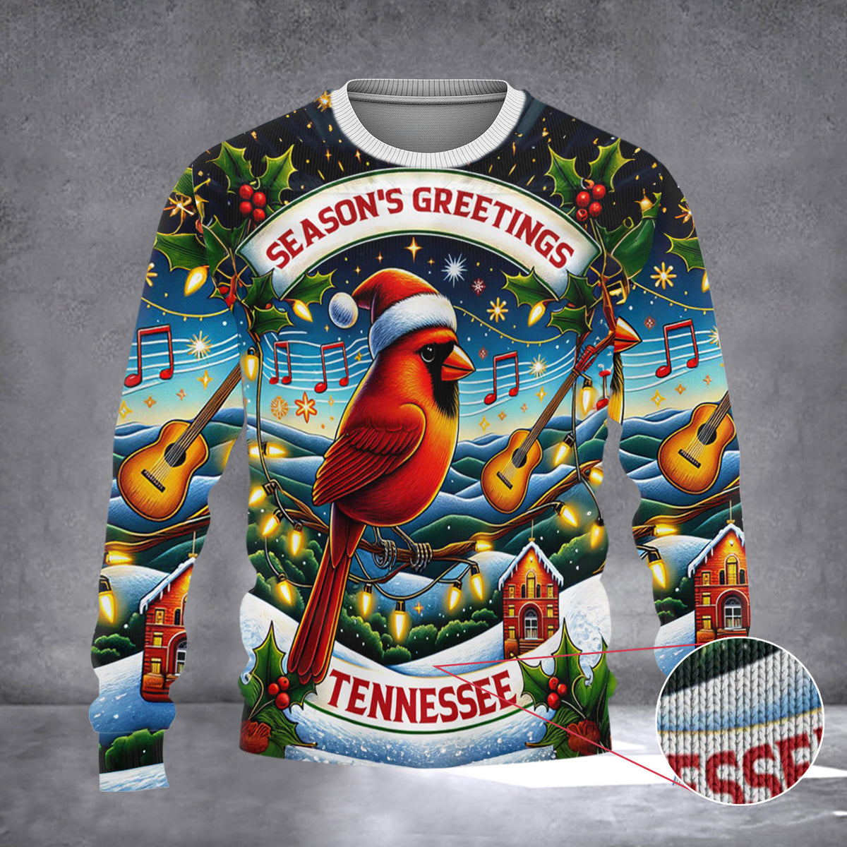 Tennessee Cardinal Season's Greetings Christmas Sweater Merry Christmas Tennessee Clothing - Zadago