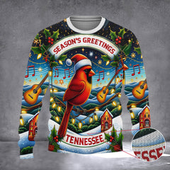 Tennessee Cardinal Season's Greetings Christmas Sweater Merry Christmas Tennessee Clothing - Zadago