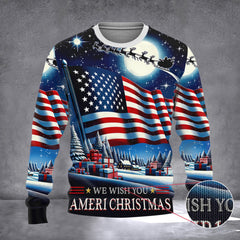 We Wish You Ameri Christmas Sweater 2026 Christmas American Flag Sweater Gifts For Xmas - Zadago
