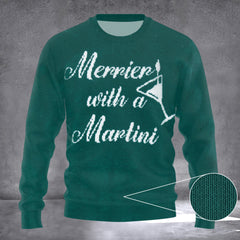 Merrier With A Martini Sweater Women's Ugly Christmas Sweater 2026 Gifts - Zadago