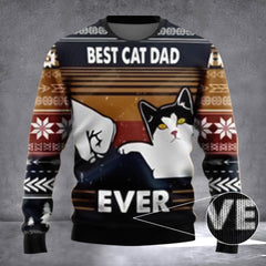 Best Dad Cat Ever Fist Pump Christmas Sweater Christmas Gifts For Cat Dads - Zadago