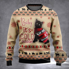 Black Cat Baby It's Cold Outside Ugly Christmas Sweater Xmas Gift Ideas For Him Her - Zadago