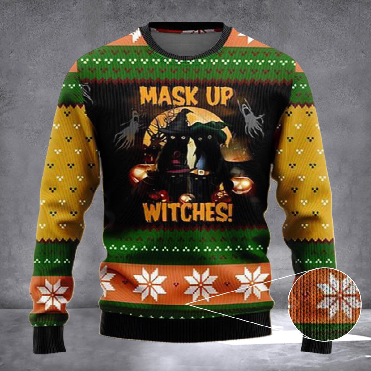 Black Cat Mask Up Witches Ugly Christmas Sweater Funny Black Cat Halloween Xmas Gifts - Zadago