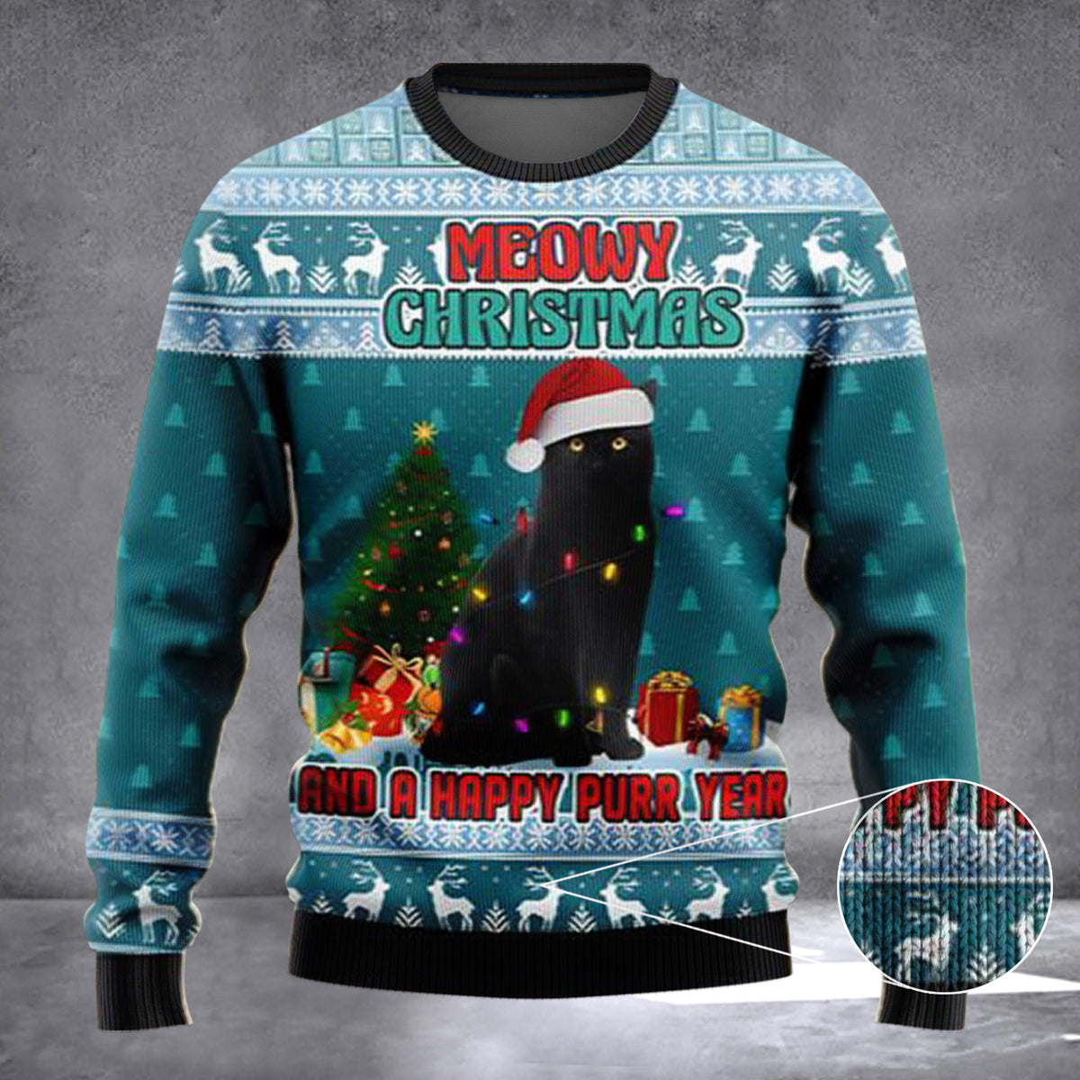 Black Cat Meowy Christmas And A Happy Purr Year Sweater Funny Xmas Gifts For Cat Lover - Zadago