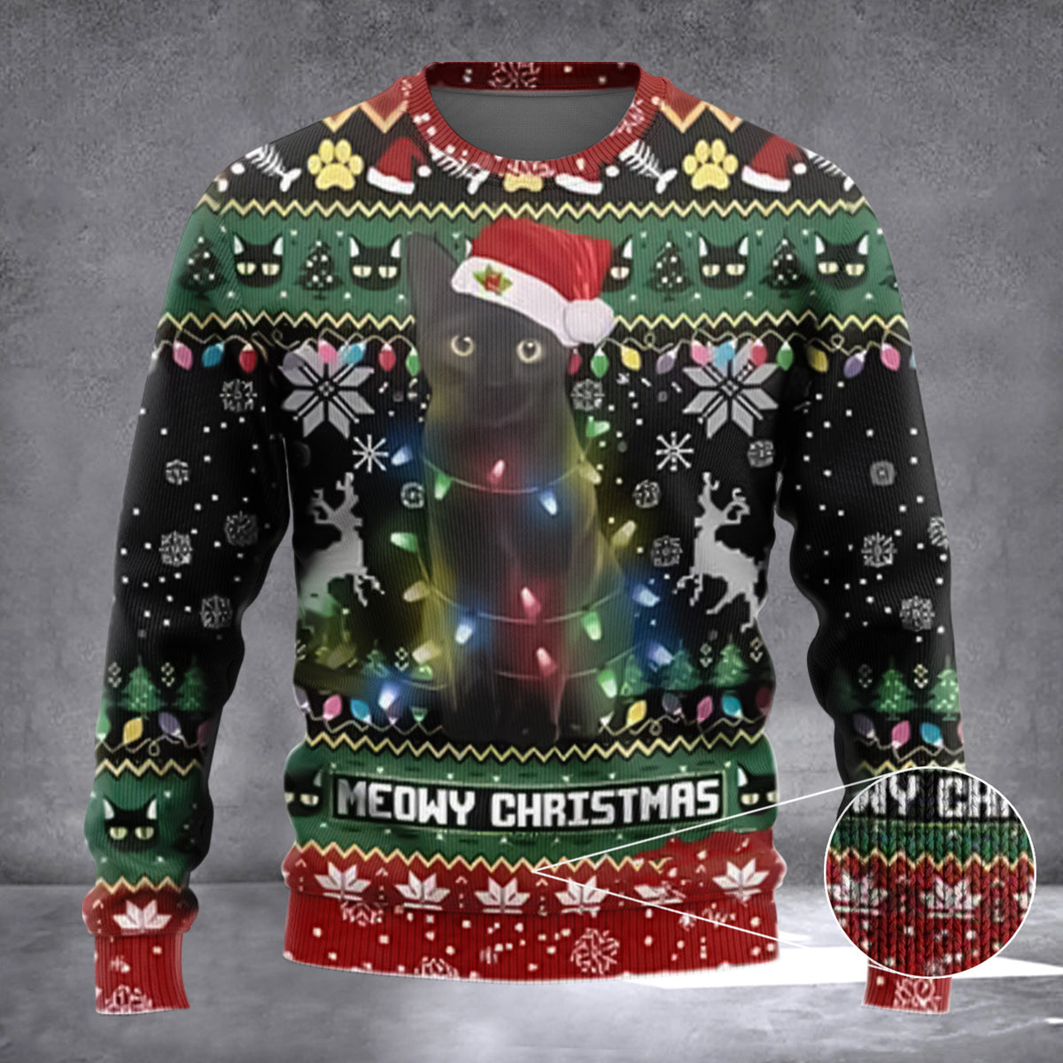Black Cat Meowy Christmas Ugly Xmas Sweater Cat Related Christmas Gifts For Him Her - Zadago