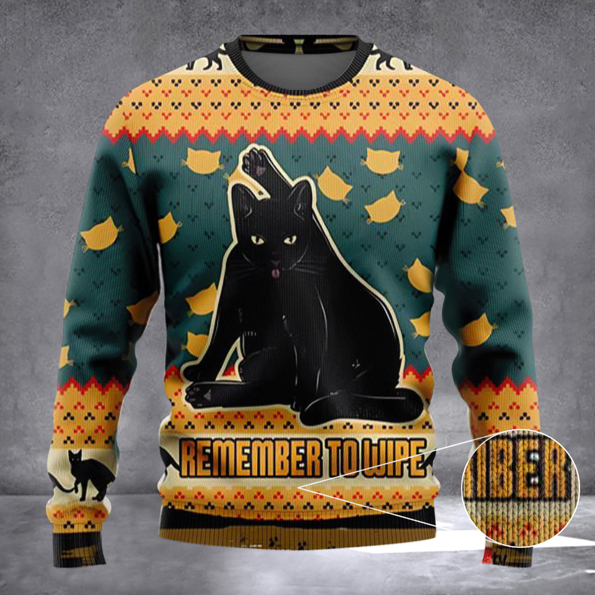 Black Cat Remember To Wipe Ugly Christmas Sweater Funny Xmas Sweater Cat Themed Gifts - Zadago
