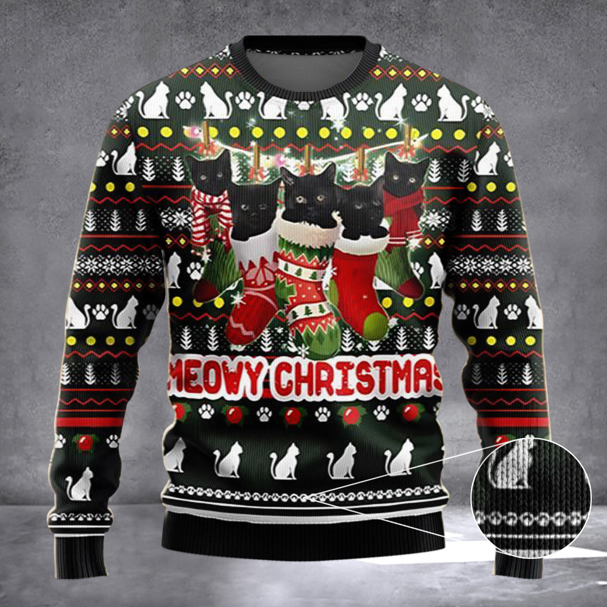Black Cats In Socks Meowy Christmas Sweater Cute Black Cat Christmas Gifts 2026 - Zadago