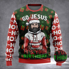 Go Jesus It's Your Birthday Ugly Christmas Sweater Funny Jesus Christmas Sweater Jumper - Zadago