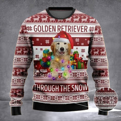 Golden Retriever Through The Snow Ugly Christmas Sweater Gifts For Golden Retriever Lovers - Zadago