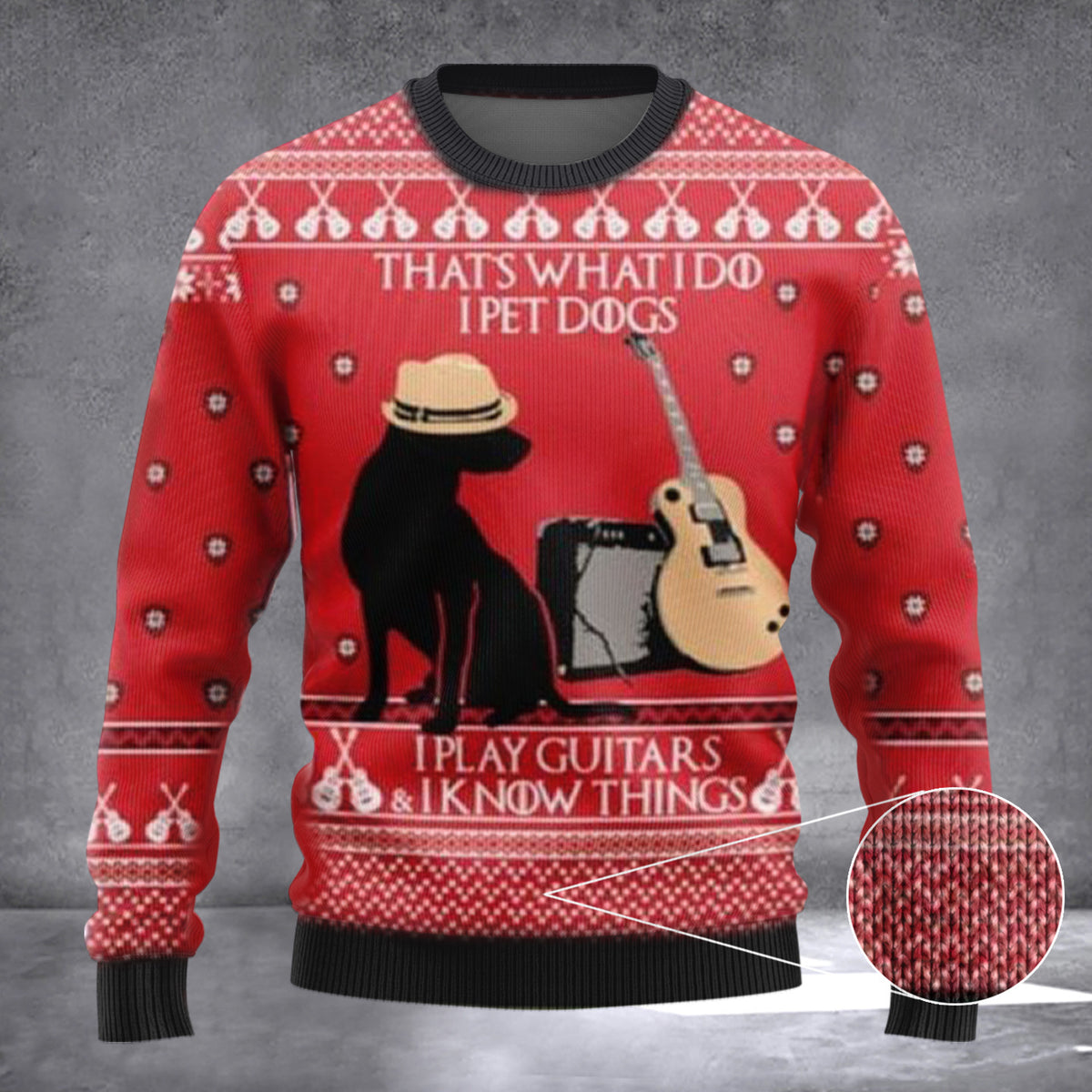 I Pet Dogs I Play Guitars Ugly Christmas Sweater Xmas Gifts For Guitar Players Dog Lovers - Zadago