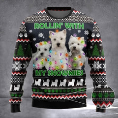 West Highland White Terrier Rollin' With My Snowmies Ugly Christmas Sweater Dog Lover Gift - Zadago