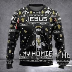 Jesus My Homie Ugly Christmas Sweater Funny Jesus Christmas Sweater For Men Women - Zadago