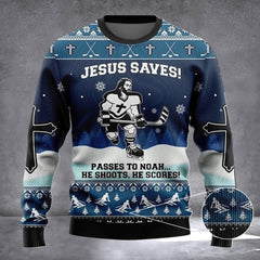 Jesus Saves Hockey Ugly Christmas Sweater Xmas Christmas Gifts For Hockey Players - Zadago