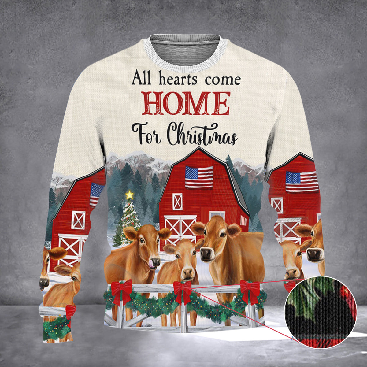 Cow All Hearts Come For Christmas Sweater Ugly Christmas Cow Sweater Gifts For Xmas - Zadago