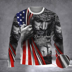 Don't Be Afraid Just Have Faith Inside American Flag Sweater Christian Ugly Christmas Sweater - Zadago