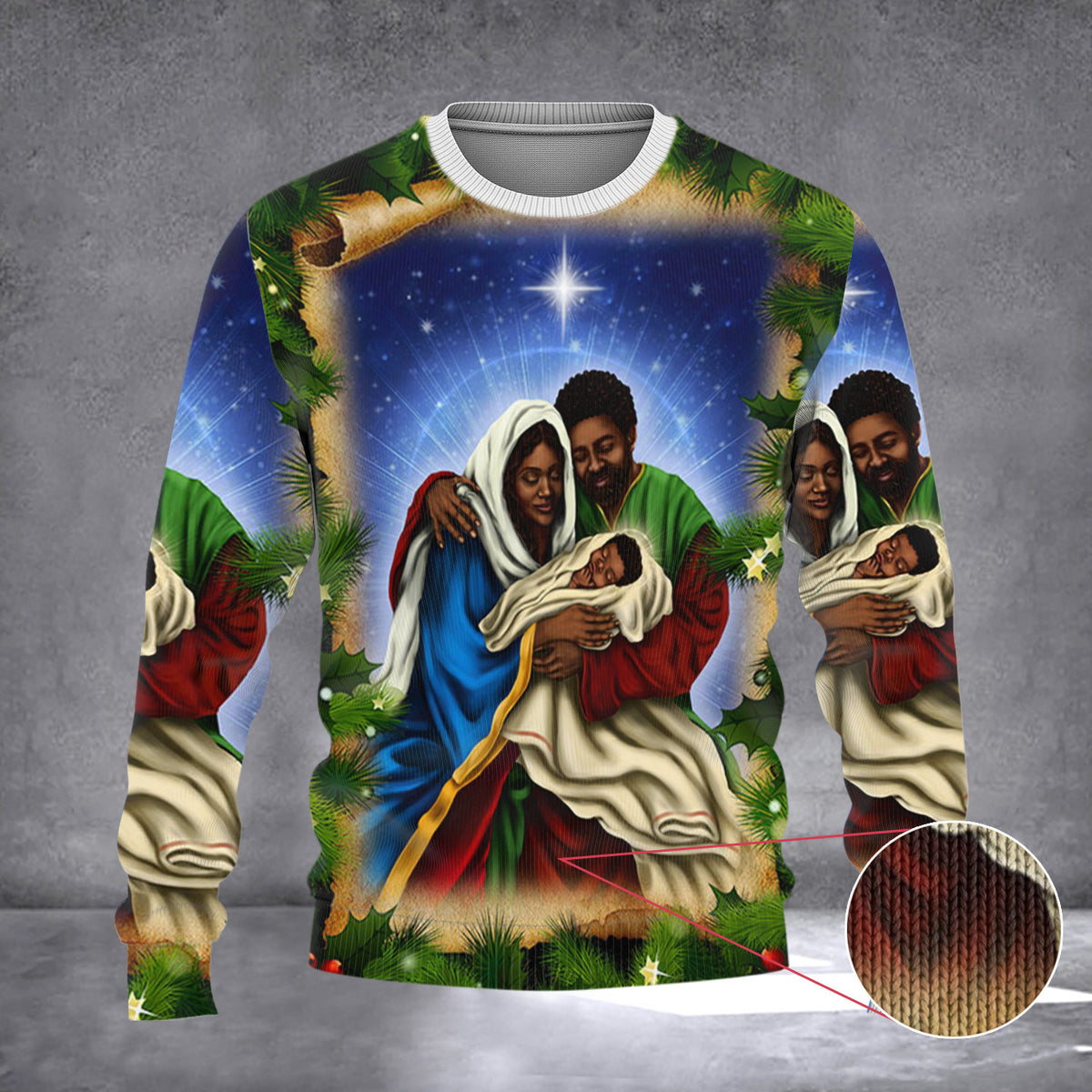 African American Holy Family Sweater Nativity Scene Ugly Christmas Sweater African American - Zadago