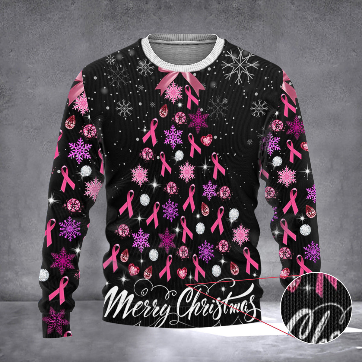 Breast Cancer Awareness Ugly Christmas Sweater Pink Ribbon Breast Cancer Awareness Sweater - Zadago