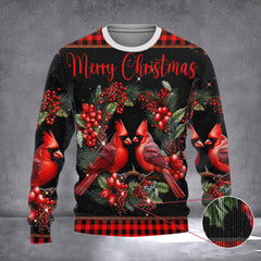 Cardinal Couples And Christmas Wreath Sweater Ugly Christmas Sweater Gifts For Family - Zadago