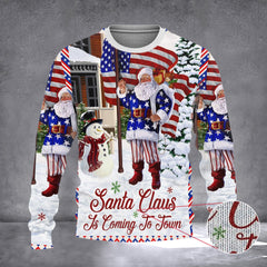 American Santa Claus Is Coming To Town Sweater Ugly Christmas Sweater Christmas Gifts 2026 - Zadago