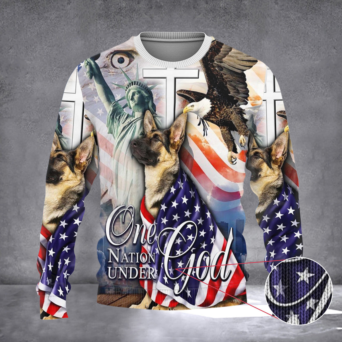 German Shepherd One Nation Under God American Sweater Patriotic Dog Ugly Christmas Sweater - Zadago