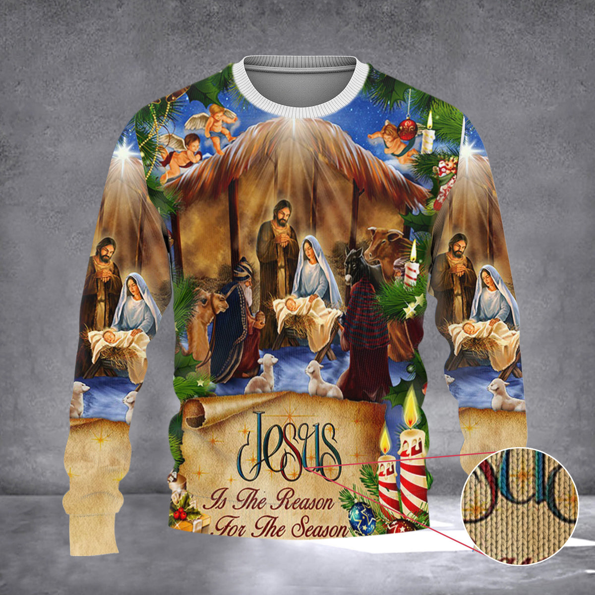 Jesus Is The Reason For The Season Christmas Sweater Nativity Scene Ugly Xmas Sweater Gifts - Zadago