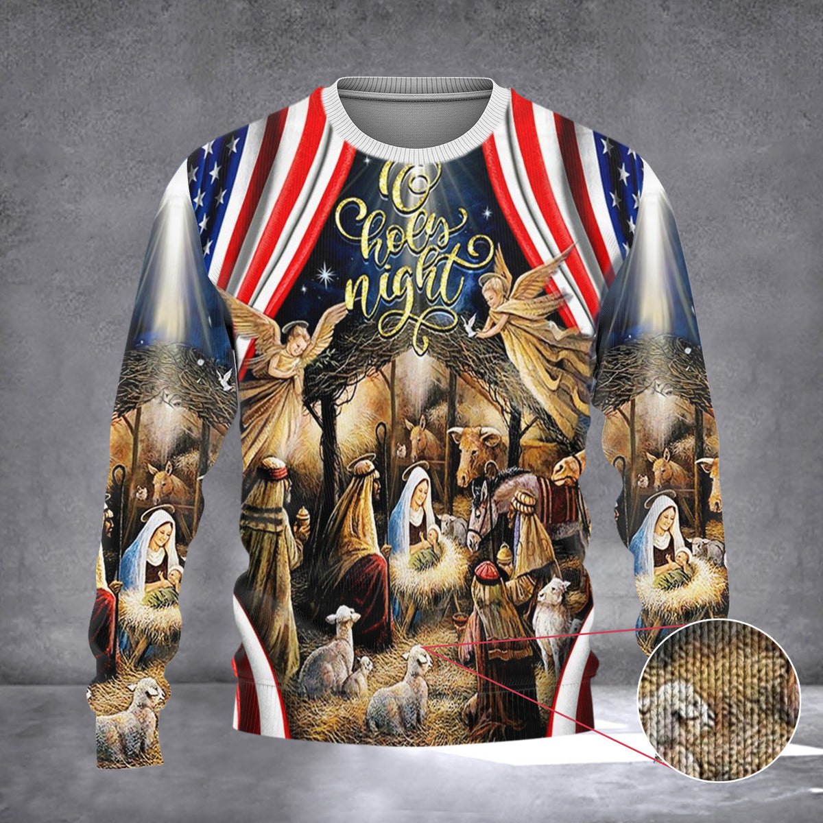 The Birth Of Jesus American Sweater O Holy Night Ugly Christmas Sweater Christmas Nativity - Zadago