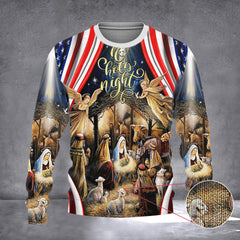 The Birth Of Jesus American Sweater O Holy Night Ugly Christmas Sweater Christmas Nativity - Zadago