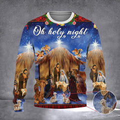 The Birth Of Jesus Nativity Christmas Sweater Oh Holy Night Ugly Christmas Sweater Xmas Ideas - Zadago