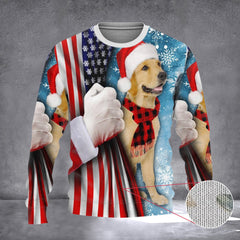Golden Retriever Christmas Sweater American Patriotic Christmas Sweater Gifts For Dog Lovers - Zadago