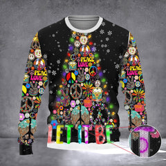 Hippie Christmas Tree Sweater Let It Be Merry Christmas Sweater Peace Love Xmas Clothing - Zadago