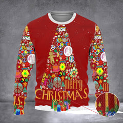 Hippie Christmas Tree Sweater Peace Love Ugly Christmas Sweater Gifts For Family - Zadago
