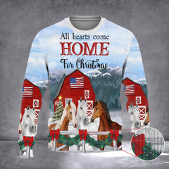 Horses All Hearts Come Home For Christmas Sweater Funny Christmas Sweater Horse Lovers Gifts - Zadago