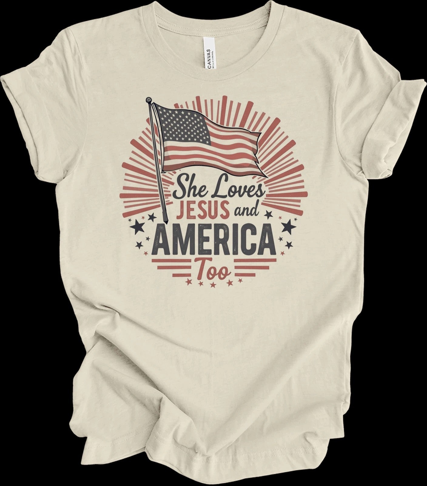 She Loves Jesus And America Too T-Shirt Patriotic Shirt Christian Gifts - Zadago