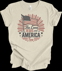 She Loves Jesus And America Too T-Shirt Patriotic Shirt Christian Gifts - Zadago