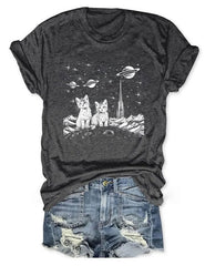 Space Kittens Women's T-Shirt Cute Graphic Tees Gifts For Cat Lovers - Zadago