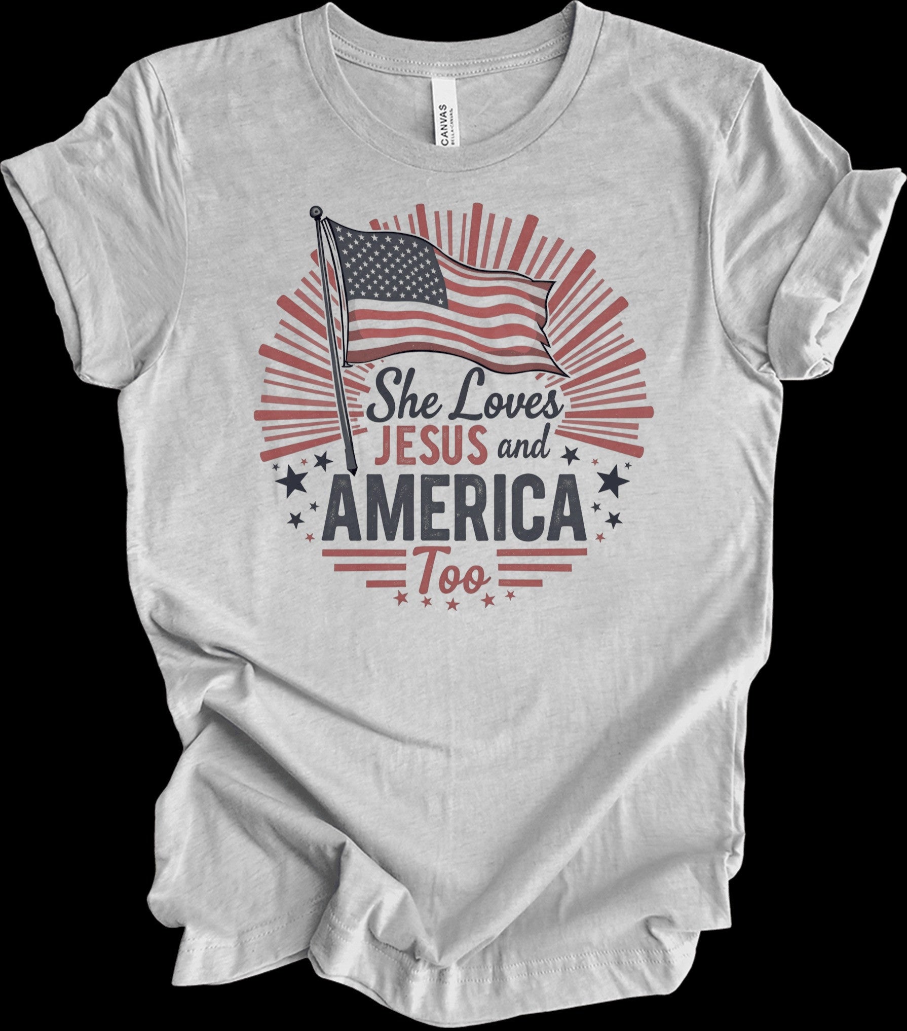 She Loves Jesus And America Too T-Shirt Patriotic Shirt Christian Gifts - Zadago