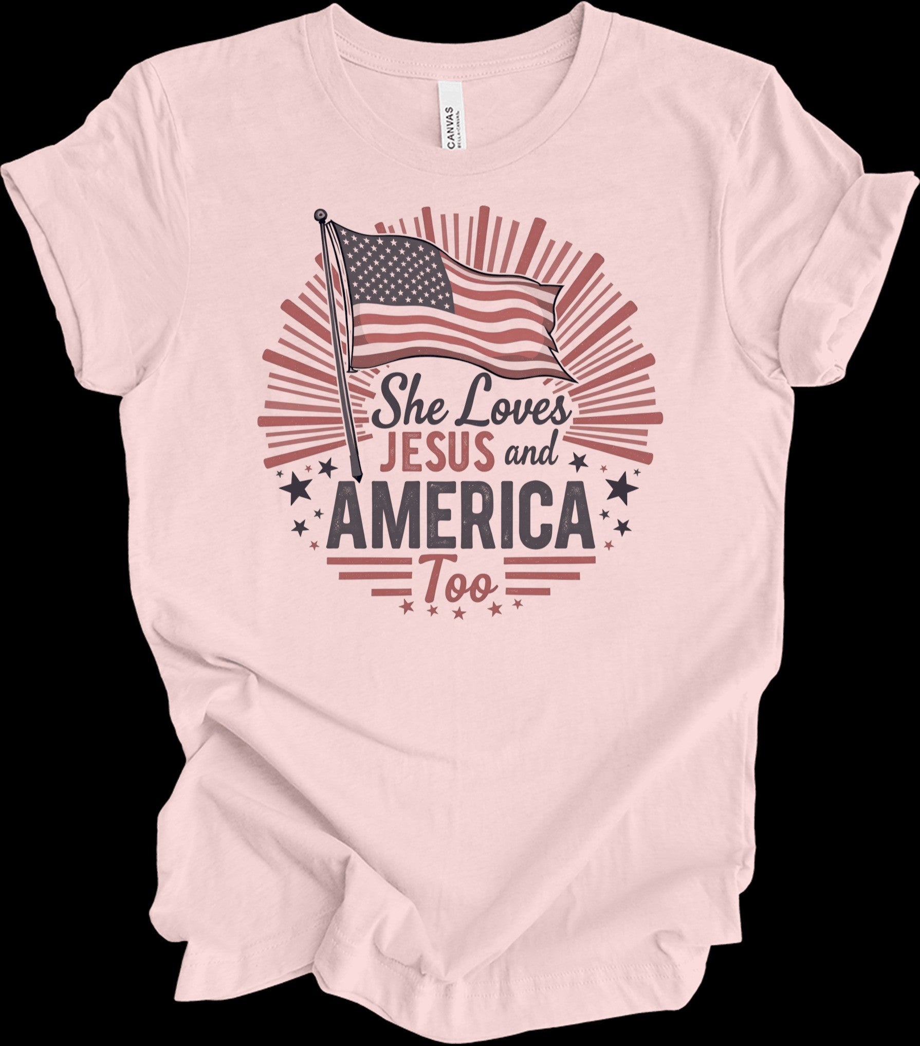 She Loves Jesus And America Too T-Shirt Patriotic Shirt Christian Gifts - Zadago