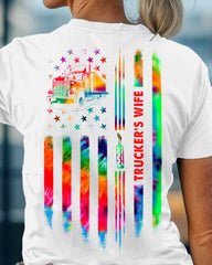 Trucker's Wife Rainbow Graphic Women T-Shirt Gifts For Truck Drivers - Zadago